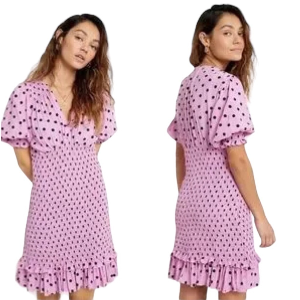 Faithful The Brand Dress Margherita Mini Pink Black Polka Dot Size 4 Small - Picture 3 of 12
